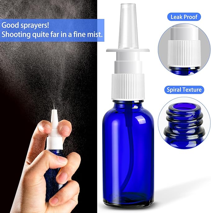 10 Pcs Nasal Spray Bottle Empty, 30ML/1oz 6 Pcs Refillable Nasal Spray Bottle Fine Mist Glass with 2 Pcs Funnels and 2 Pcs Labels