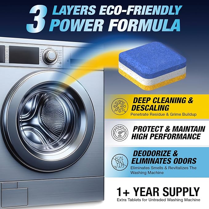 Washing Machine Cleaner Tablets Front Load 28 Pack & Dishwasher Cleaner Deodorizer Descaler Tablets 28 Pack Bundle - 1 Plus Year Supply - Septic Safe Eco Friendly Formula
