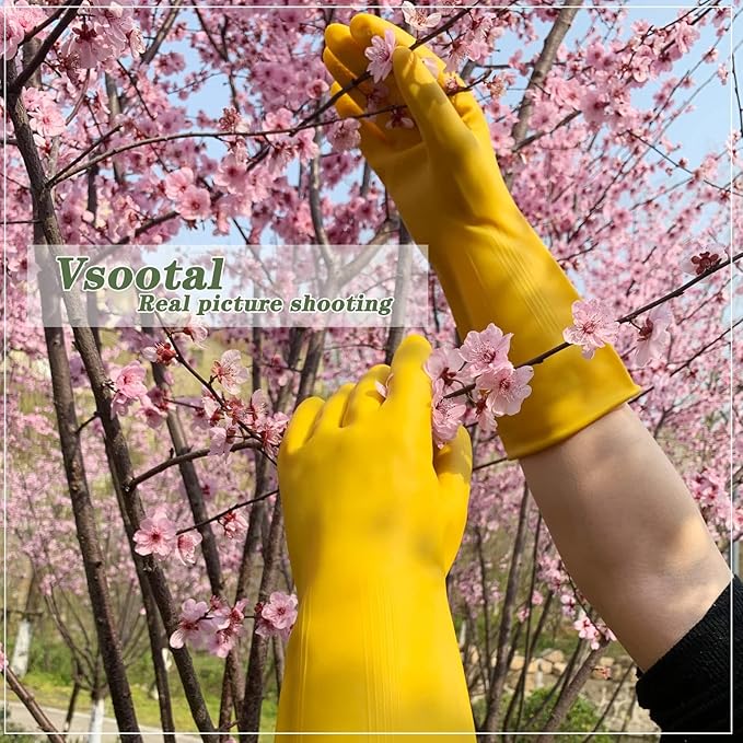 8 Pairs Reusable Household Cleaning Gloves, Rubber Kitchen Dishwashing Gloves,Extra Thickness, Long Sleeves, for Washing Dishes, Pet Care(X-Large, Yellow)