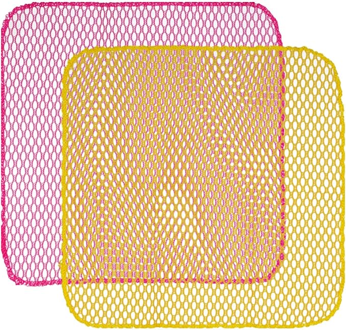 Dish Washing Net Scrubber 5pcs/ Innovative Mesh Cloth, Quick Dry - No More Sponges with Smell / 11.5 by 11.5 inches/Advanced Raw Material-Polypropylene 100% (Pink 5)