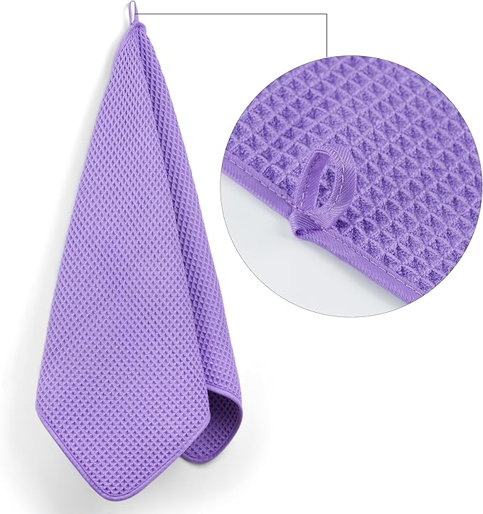 POLYTE Microfiber Lint Free Hand Towel, 16 x 30 in, 4 Pack (Waffle Weave)