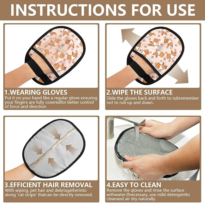 Corgi Pet Hair Removal Glove for Cats & Dogs Reusable Pet Hair Removal Glove pet Hair Electrostatic Gloves