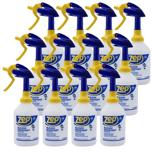 Zep Bleach Resistant Professional Sprayer Bottle - 32 oz (Case of 12) - ZUPRO2-30 Foot Stream Spray or a Fine Mist, Adjustable Nozzle Measurements, Bleach Resistant for Up to a Year