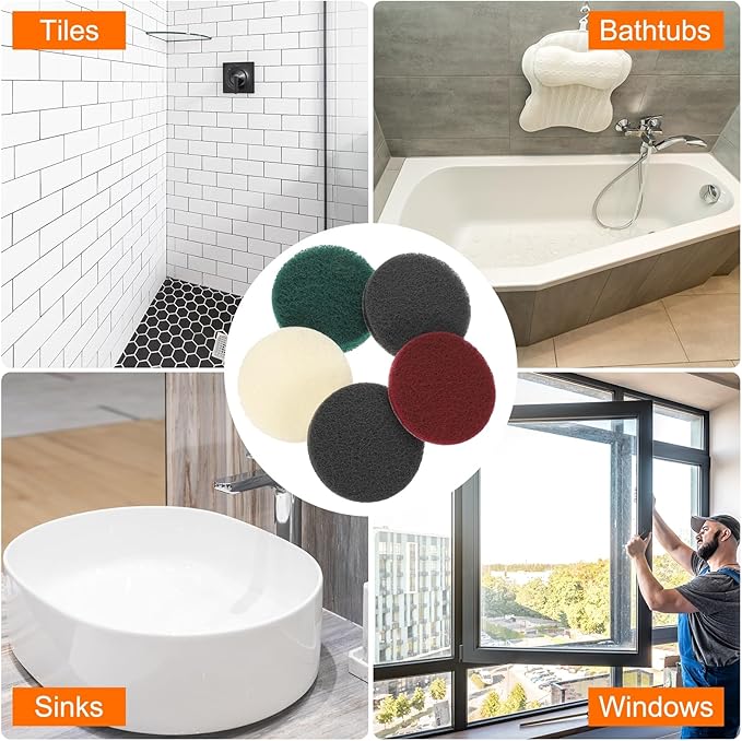 HARFINGTON 4pcs Scrubber Scouring Pads 180 400 800 1200 Grits 2 Inch Drill Power Brush Hoop and Loop Surface Conditioning Disc Drill Scuffing Disc Scrub Pads for Kitchen Cleaning, 4 Colors