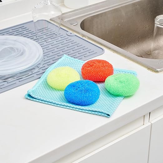 Restaurantware Plastic Dish Scrubbers 40 Pack 2.953 x 2.953 x 0.984 Inches Durable Non-Scratch Scrubbers Plastic Mesh Cleaning Pads Easy Grip Assorted Colors for Multi-Surface Cleaning