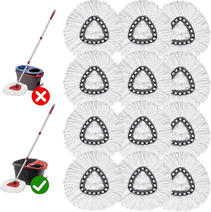 GRAREND 12-Pack Spin Mop Replacement Heads Compatible with Ocedar Mop Heads Replacements, Microfiber Spin Mop Refills Heads for Easy Wring, Mop Head Replacement for Easy House Cleaning Floor Mopping