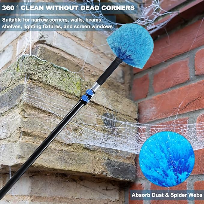 Tonmp Twist-On Cobweb Duster Head Brush // Spider Web Brush for Outdoor & Indoor Web Cleaning // Fits Standard Acme Threaded Poles // Brush Head Only -1 Pack