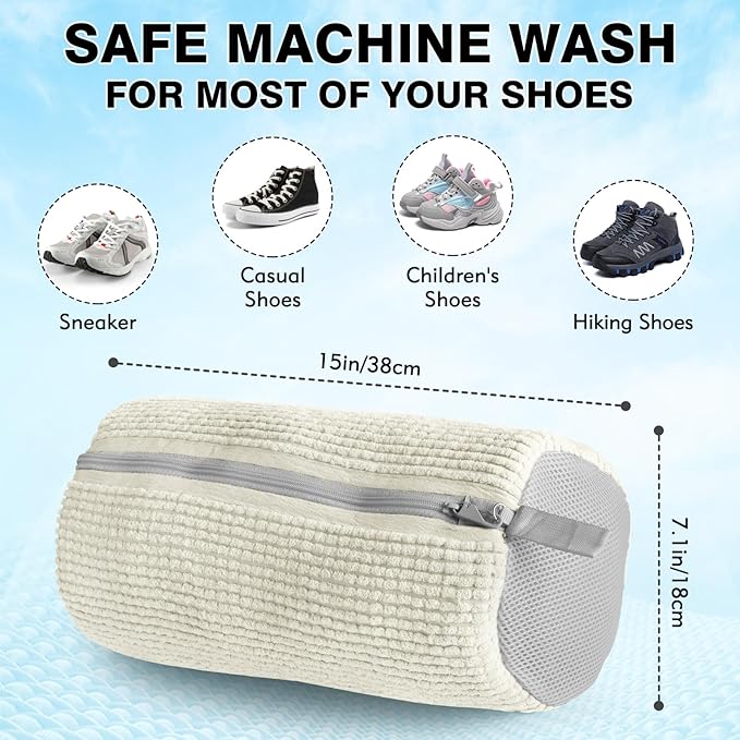 Shoe Washing Machine Bag Upgrade Version Laundry Shoe Bag for Washer and Dryer 100% Safe and Easy Shoe Cleaning 1 Pair (Beige, One Size)
