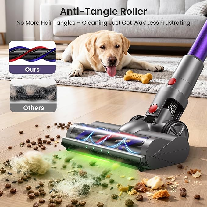 Xlife Cordless Vacuum Cleaner, 550W 48KPA Stick Vacuum Cleaners for Home, Wireless Vacumm with Self-Standing, Anti-Tangle Brush for Hardwood Floor/Carpet/Pet Hair-P12