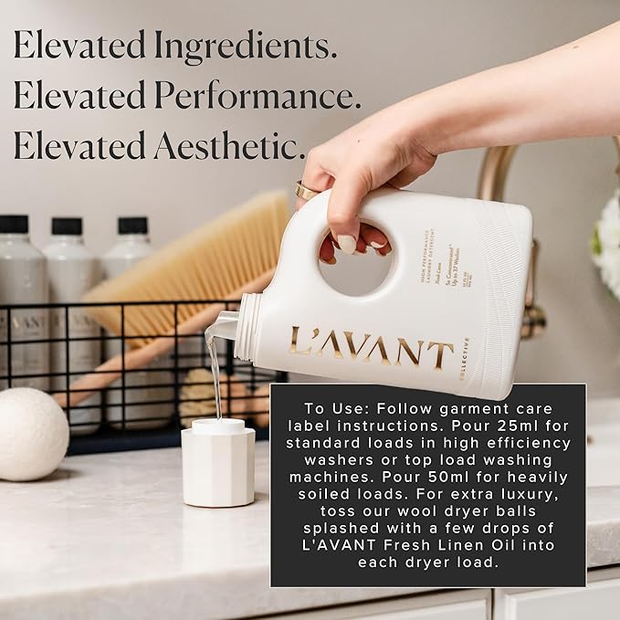 L'avant Collective High Performing Laundry Detergent Soap - Luxury Deep Cleaning & Powerful Odor Defense Ultra Concentrated Notes of Geranium, Ylang Ylang, Bamboo Professional Wash 32 Oz (Fresh Linen)