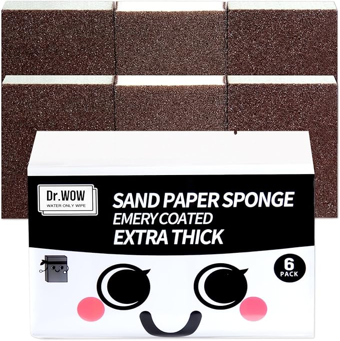 Dr.WOW Carborundum Heavy Duty Scouring Sponges - Fiberglass-Free Nano Rust Eraser for Pots, Pans, Grill, Oven Racks & Sink Stains (1'' 6Ct (Pack of 1))