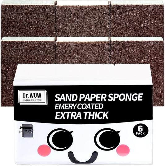 Dr.WOW Carborundum Heavy Duty Scouring Sponges - Fiberglass-Free Nano Rust Eraser for Pots, Pans, Grill, Oven Racks & Sink Stains (1'' 6Ct (Pack of 1))