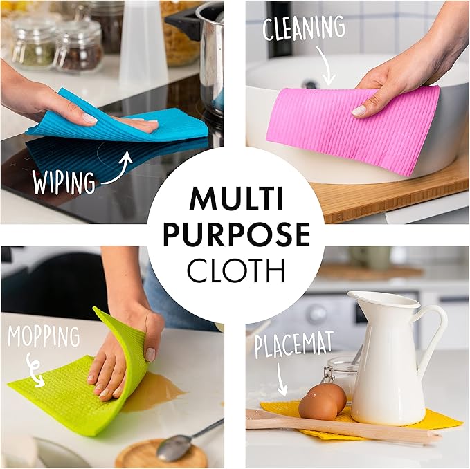 SUPERSCANDI Swedish Dishcloths Eco Friendly Reusable Sustainable Biodegradable Cellulose Sponge Cleaning Cloths for Kitchen Dish Rags Washing Wipes Paper Towel Replacement Washcloths (6 Pack Pink)