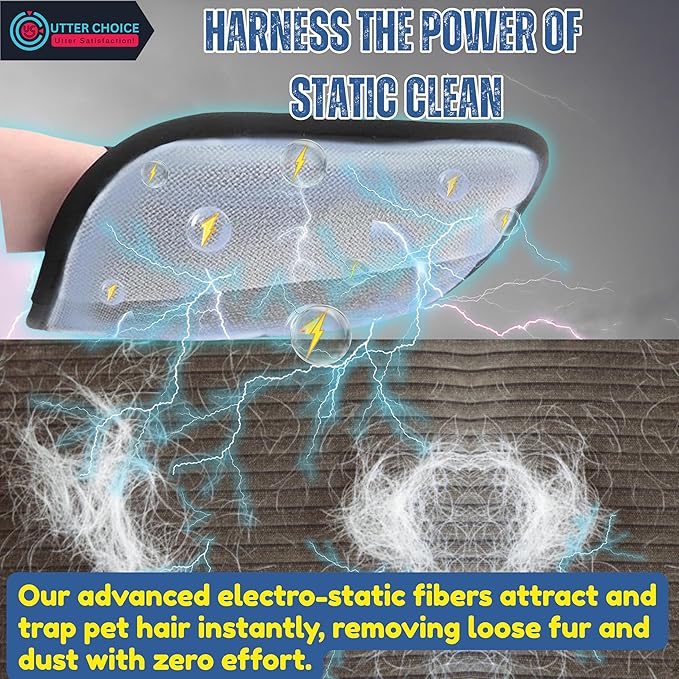 UTTER CHOICE The Magic Brush Pet Hair Removal Glove for Dogs & Cats – Upgraded 2025 Reusable Pet Hair Remover Electrostatic Grooming Mitt | Magic Pet Hair Remover Glove for Clothing, Couch