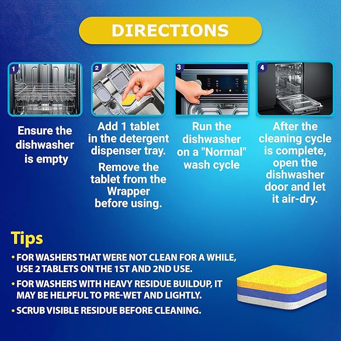 Washing Machine & Dishwasher Cleaner Tablets for Pet Owners - Front & Top Load Washer Deep Clean - Remove Pet Hair & Odors - Hard Water Descaler with Citric Acid - HE & Septic Safe - 56 Tabs - Lemon S