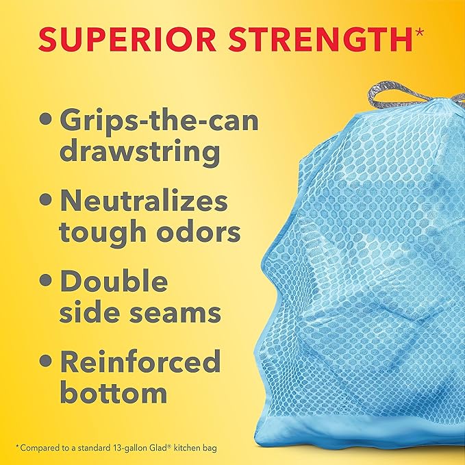 Glad Tall Kitchen Trash Bags 13 Gallon, MaxStrength Beachside Breeze Garbage Bags, Drawstring, 90 Count