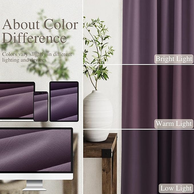 Nanspring Plum Linen Blackout Curtains 84 Inches Long Back Tab Rod Pocket Sound Absorbing Light Blocking 2 Panels Set for Dining Room Neutral Rustic Modern Farmhouse Curtains Drapes 52x84