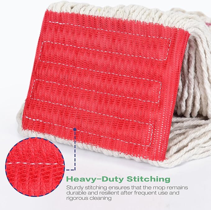Matthew Cleaning Heavy Duty Mop Head Replacement, 5 Inch Wide Headband, Color Coded Looped End Cotton String Wet Mops for Floor Cleaning, Medium Size 18 oz, 12 Pack