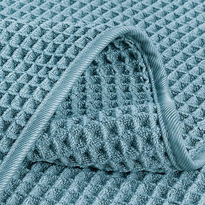 POLYTE Microfiber Lint Free Hand Towel, 16 x 30 in, 4 Pack (Green, Waffle Weave)