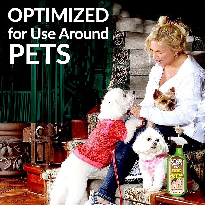 Simple Green Bio Dog Active Stain & Odor Remover - Enzyme Cleaner & Stain Remover for Carpet, Rugs & Fabric – eliminates Urine Odor (32 oz Spray & 1 gal Refill)