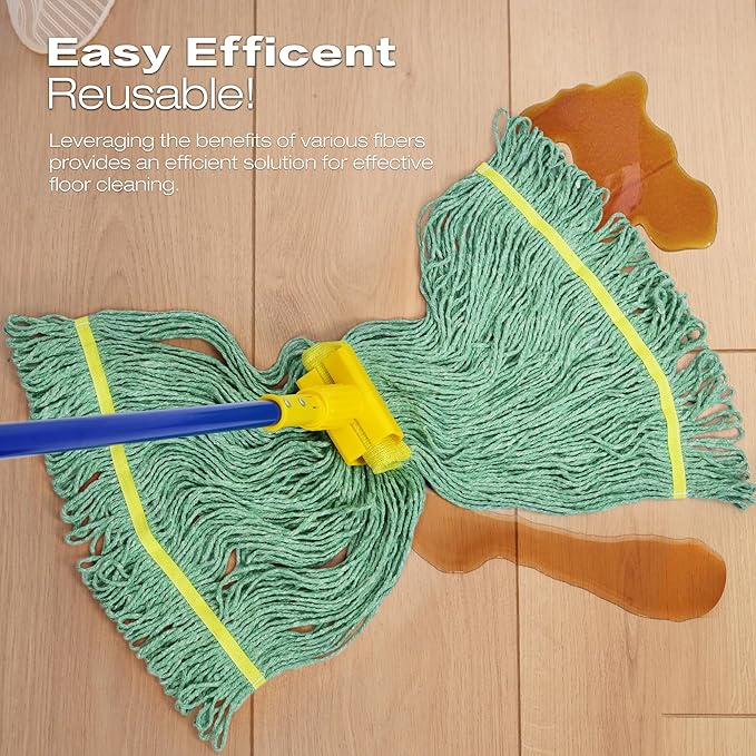 Matthew Cleaning Heavy Duty Mop Head Replacement, 5 Inch Wide Headband, Color Coded Looped End Cotton String Wet Mops for Floor Cleaning, Medium Size 18 oz, 8 Pack