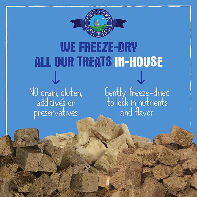 Shepherd Boy Farms Freeze Dried Dog and Cat Treats, Chicken Heart, All Natural Freeze-Dried Dog Treat & Snacks, Made in USA, High in Protein, Essential Nutrition of Raw Food, 8oz