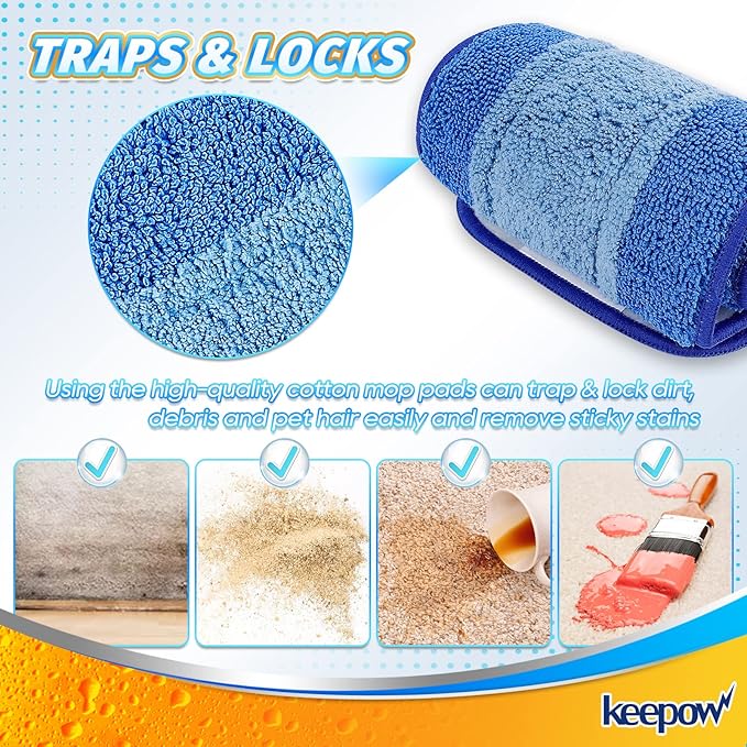 KEEPOW Microfiber Cleaning Pad for Mop, Replacement Pads for Hardwood Floor Cleaner, 18 Inch, Washable & Reusable Spray Refills for Hard Surface Laminate Wood (6 Pack)