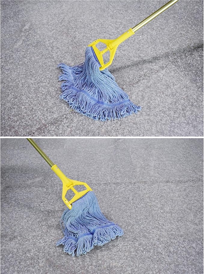 String Mop Heads Replacement Heavy Duty Commercial Grade Blue Cotton Looped End Wet Industrial Cleaning Mop Head Refills (6, Medium)