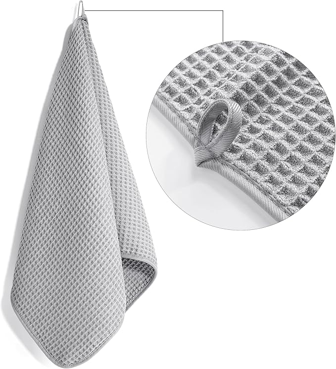 POLYTE Microfiber Lint Free Hand Towel, 16 x 30 in, 4 Pack (Waffle Weave)