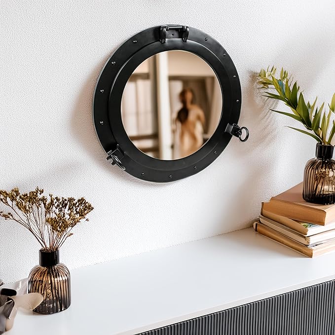 Nagina International Premium Vintage Antique Rustic Polished Aluminium Black Porthole (10 Inches)