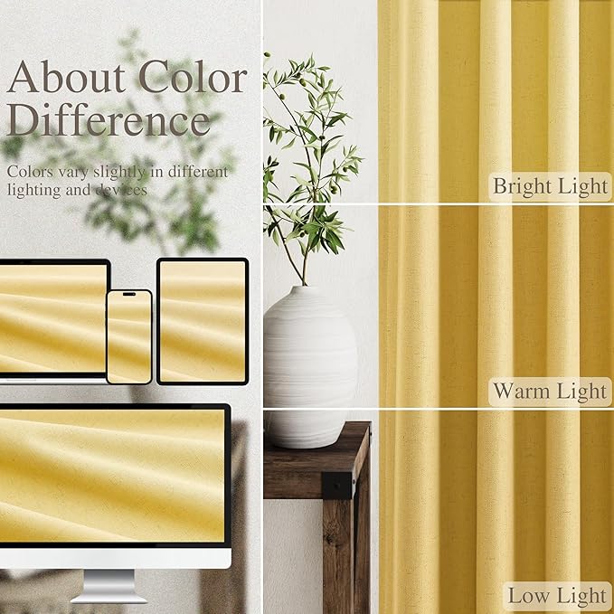 Full Black Out Gold Yellow Window Curtains 96 Inches Long Back Tab Rod Pocket Heat Reducing Noise Cancelling Total Sun Blocking 2 Panels Set for Sliding Door Boho Farmhouse Curtains Drapes 52x96