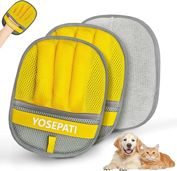 YOSEPATI Pet Hair Removal Glove, Five-Finger Magic Brush Electrostatic Mitt 2 PCs, Pet Hair Remover Tool for Dog & Cat, Reusable Pet Hair Gloves Pet Grooming Needs, Fur Remover for Couch & Clothing