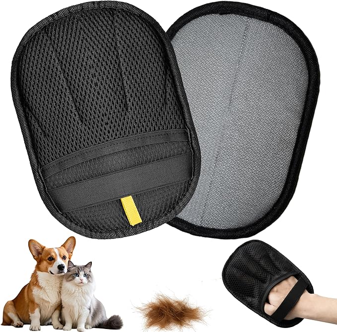 Seyezo Pet Hair Removal Glove, Reusable Washable Pet Hair Remover for Cats Dogs, Electrostatic Cat Grooming Gloves for Pet Hair, Efficient Dog Hair Remover for Couch,Furniture,Clothes (Black)