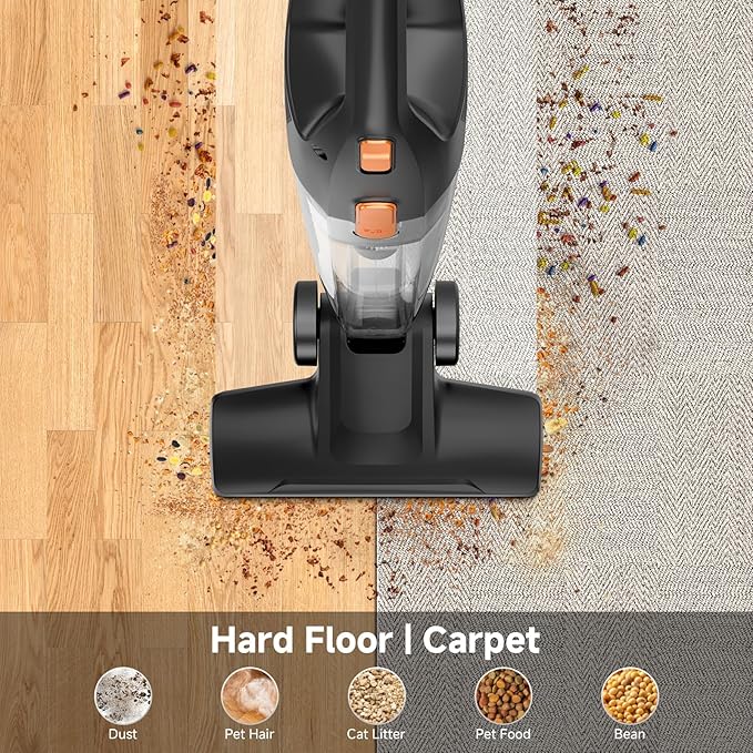 fenhua Corded Stick Vacuum Cleaner - Lightweight, Powerful Suction with 450W Motor, 3-in-1 16.4Ft Cord Vacuum Cleaners for Home, Hard Floor, Carpet, Pet Hair Black Orange