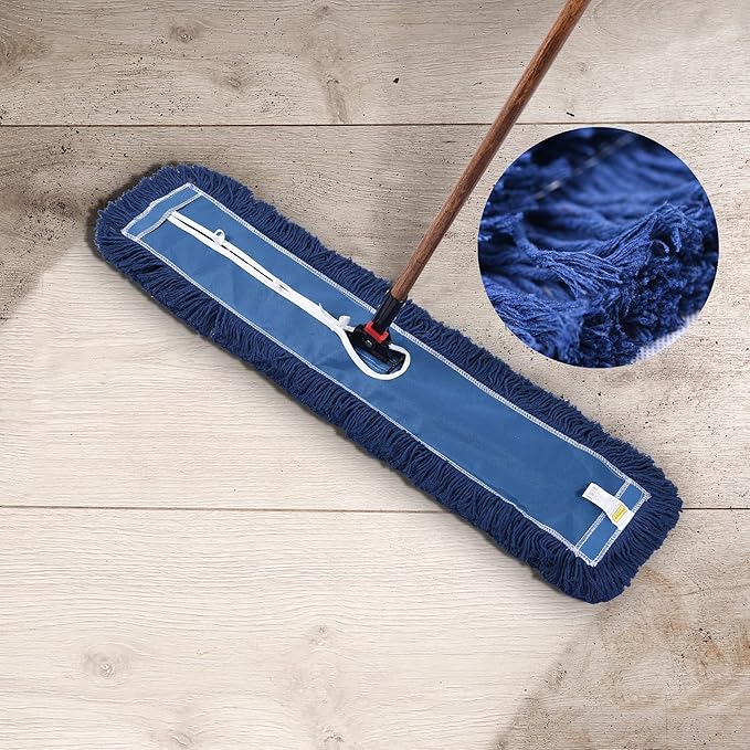 Matthew Cleaning 24'' Industrial Strength Cotton Dust Mop Refill Washable Replacement Heads for Residential & Commercial Use Fit Standard Dust Mop Frames, Hardwood, Laminate, Concrete Floors 3 Pack