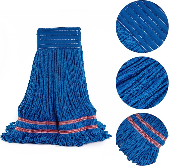 Matthew Cleaning Microfiber String Mop Heavy Duty Commercial Wet Mop Head Replacement,Excellent Absorbency,Premium Launderability,Reusable for Home,Commercial and Industrial Use(Blue,12Pack)