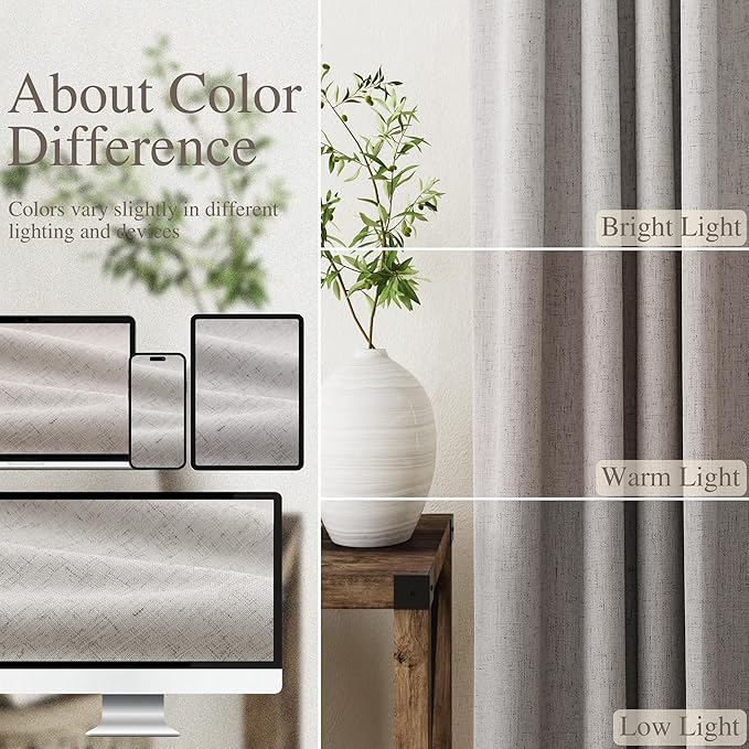 Silver Linen Blackout Curtains for Bedroom Windows Farmhousse Back Tab Rod Pocket Thermal Insulated Curtains 84 Inch Length 2 Panels Set Full Black Out Room Darkening Drapes for Living Room 52X84