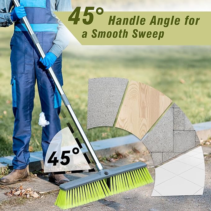 PHYEX 18" Push Broom with 47" Long Handle, Multi-Surface Floor Scrub Brush for Cleaning Deck, Patio, Garage, Driveway