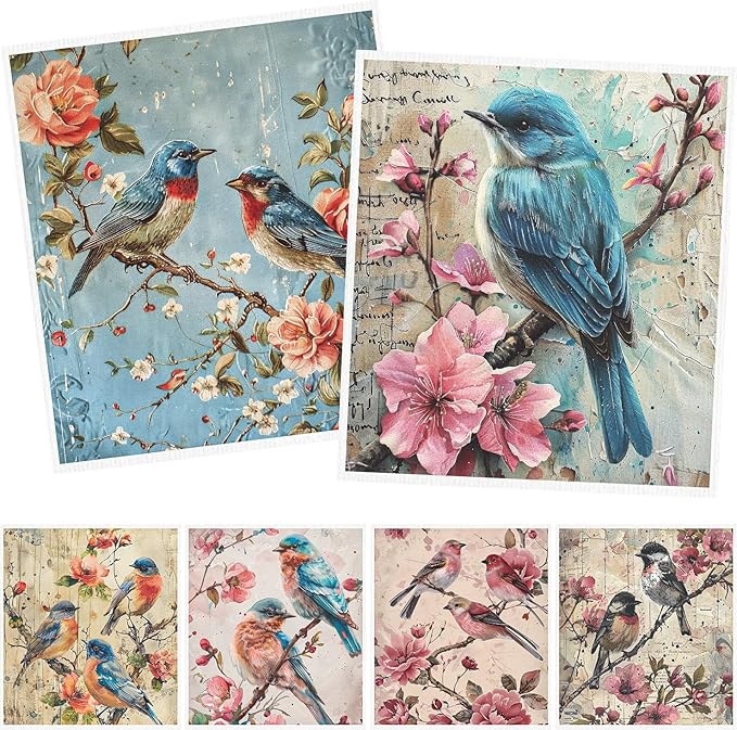 Vintage Bird Swedish Dishcloths for Kitchen, 6PCS Bird Swedish Cloths for Washing Dishes Reusable Floral Dish Towels Washable Cleaning Sponge for Home Party Cleaning Housewarming Quick Drying
