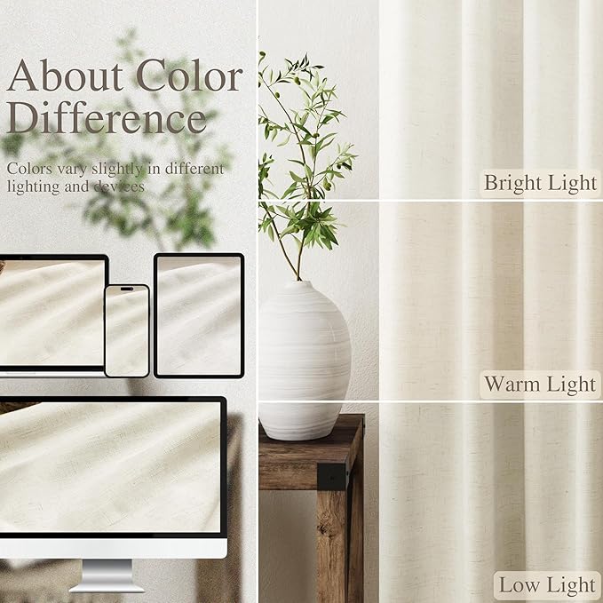 Full Black Out Warm Beige Window Curtains 84 Inches Long Back Tab Rod Pocket Heat Reducing Noise Cancelling Total Sun Blocking 2 Panels Set for Sliding Door Boho Farmhouse Curtains Drapes 52x84