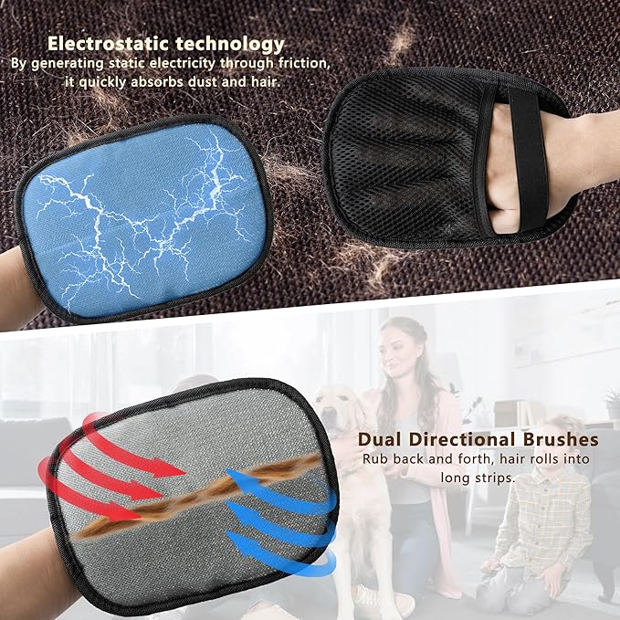 Seyezo Pet Hair Removal Glove, Reusable Washable Pet Hair Remover for Cats Dogs, Electrostatic Cat Grooming Gloves for Pet Hair, Efficient Dog Hair Remover for Couch,Furniture,Clothes (Black)