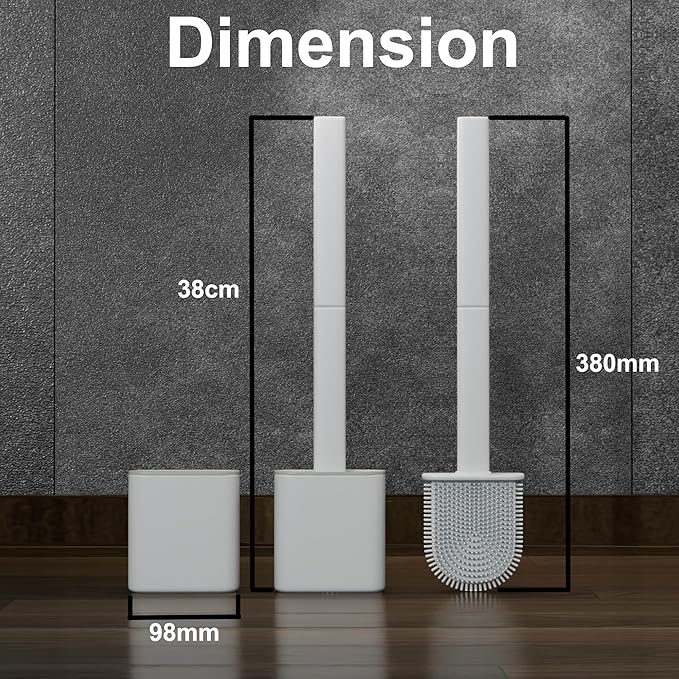Silicone Toilet Brushes & Holders – Pack of 2 Long Non-Slip Handle, Flexible Bristles for Easy Cleaning – Modern Drip-Free Base, Durable White Bathroom Toilet Brush Set with Holder