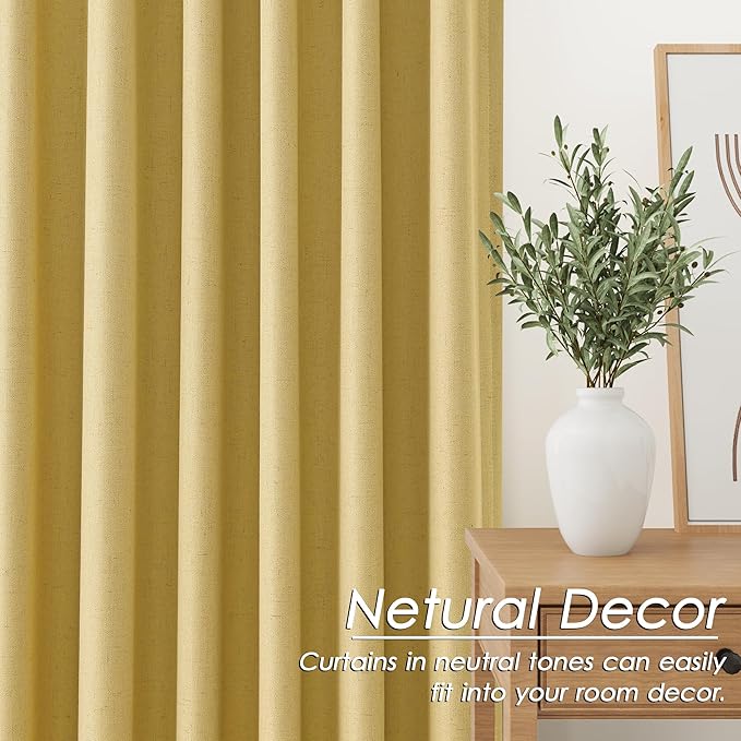 Full Black Out Gold Window Curtains 96 Inches Long Thermal Insulated Back Tab Rod Pocket Heat Reducing Noise Reducing Room Darkening 2 Panels Set for Bedroom Modern Urban Curtains Drapes 52x96
