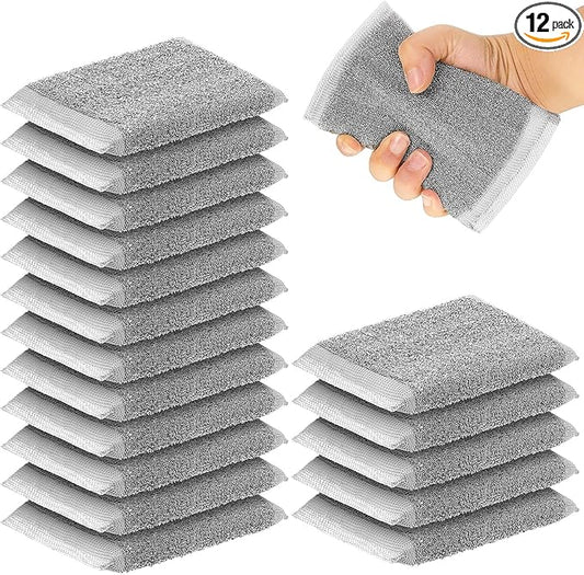 Thyle 12 Pack Steel Scrub Sponges for Dishes Non Scratch Scouring Sponge Multi Use Metal Scrubber Heavy Duty Dish Wash Kitchen Sponge for Pot Dish Washing Hard Surface Cleaning Tools (Gray)