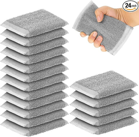Thyle 24 Pack Steel Scrub Sponges for Dishes Non Scratch Scouring Sponge Multi Use Metal Scrubber Heavy Duty Dish Wash Kitchen Sponge for Pot Dish Washing Hard Surface Cleaning Tools (Gray)