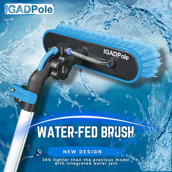 IGADPole 17 FT Water-Fed Cleaning Kit – Extendable Telescopic Pole with Soap-Dispenser, Brush & Cobweb Duster, Adjustable 5-17 FT Handle for Safe High Window, Gutter, Solar Panel & Exterior Cleaning