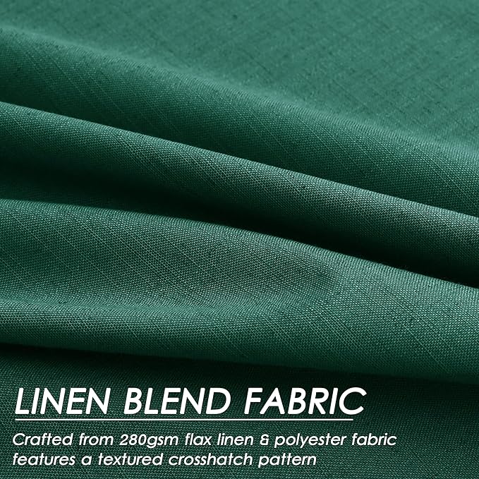 Dark Green Linen Curtain 108 Inches Long 2 Panel Set Blackout Curtains with Back Tab Pocket Cotton Textured Room Darkening Noise Reducing Drapes for Bedroom Cottage High Window 52x108