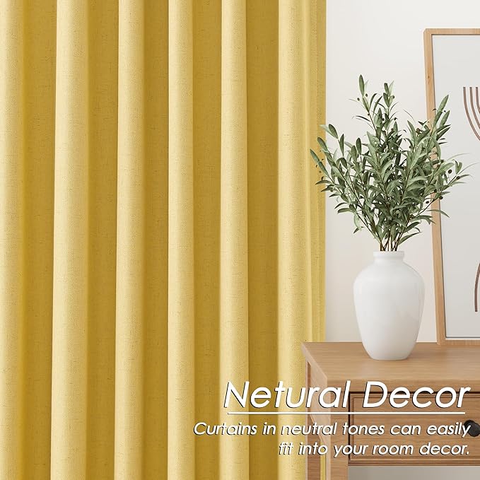 Full Black Out Gold Yellow Window Curtains 96 Inches Long Back Tab Rod Pocket Heat Reducing Noise Cancelling Total Sun Blocking 2 Panels Set for Sliding Door Boho Farmhouse Curtains Drapes 52x96