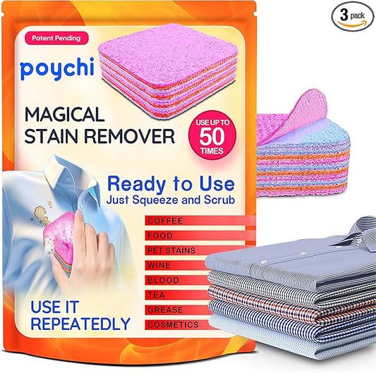 Magical Fiber Stain Remover- Use as Spot Remover- No Dry Cleaning Food, Grease, Coffee Off Laundry, Tea, Fabric, Pet Stains, Stain Remover Sponge Clothes, Carpet, Sofa, Mattress & Upholstery (3 Pack)