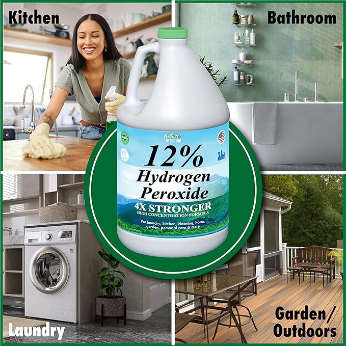 Nature's Freedom 12% Hydrogen Peroxide, Food Grade H2O2 and Purified Water Only, 2 Gallons Solution
